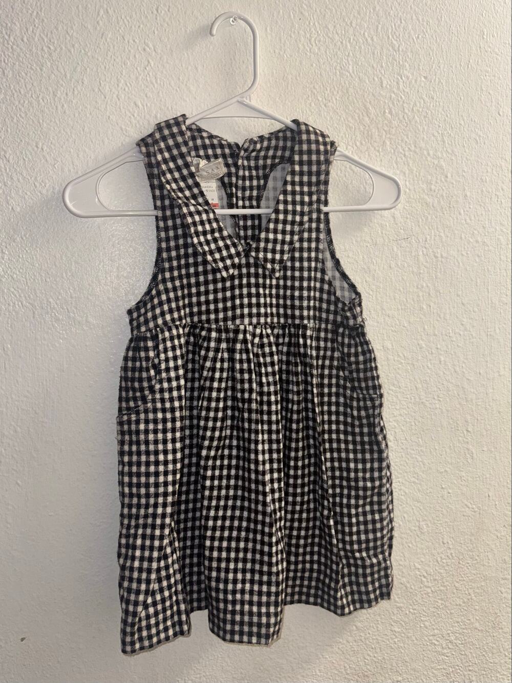 Vintage Gunne Sax Girls Black White Gingham Check Cotton Dress Size 6 Retro Kids